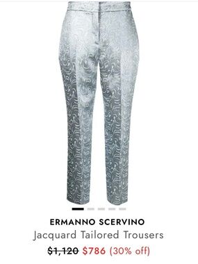 Ermanno Scervino Silver Jacquard Tailored Trousers size 48 Italian.